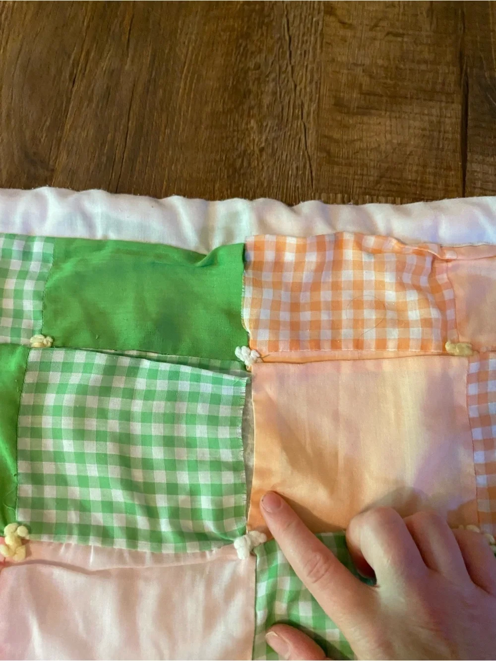Vintage Handmade Pastel Gingham Patchwork Quilt